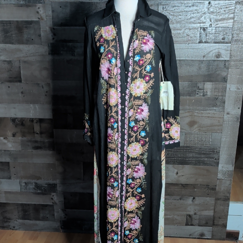 Aratta Black Duster with Multicolor Embroidery
